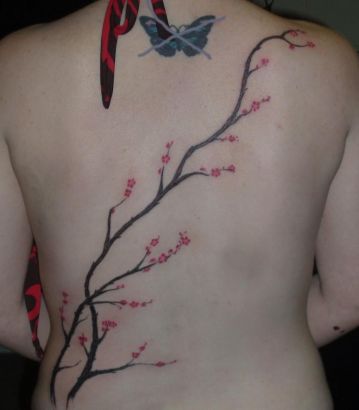 Cherry Blossom Branch And Butterfly Tats